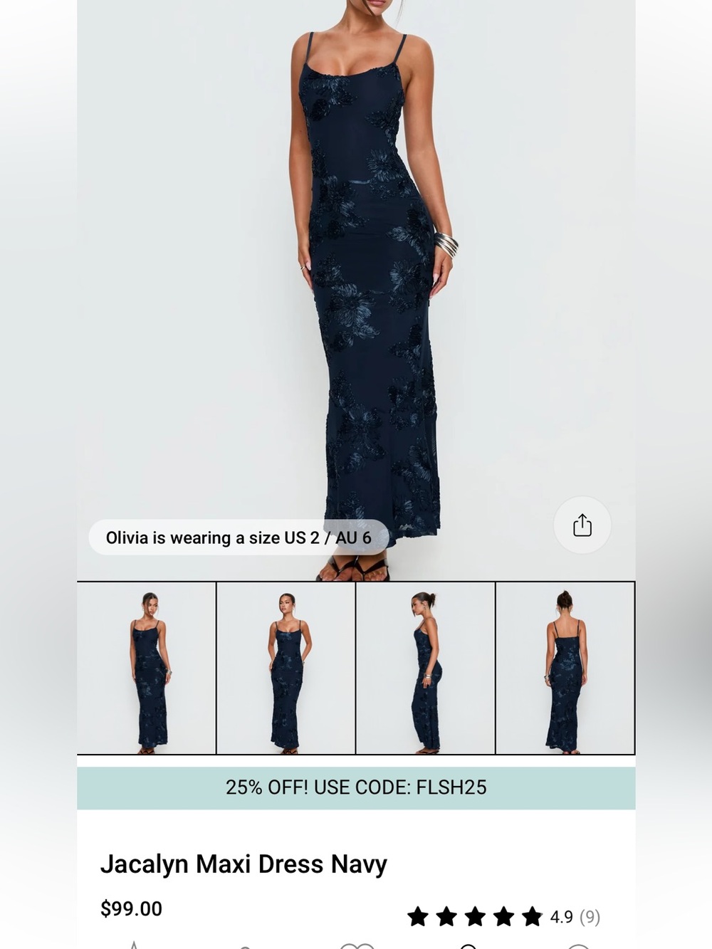 Princess Polly Navy Floral Sequin Maxi Dress